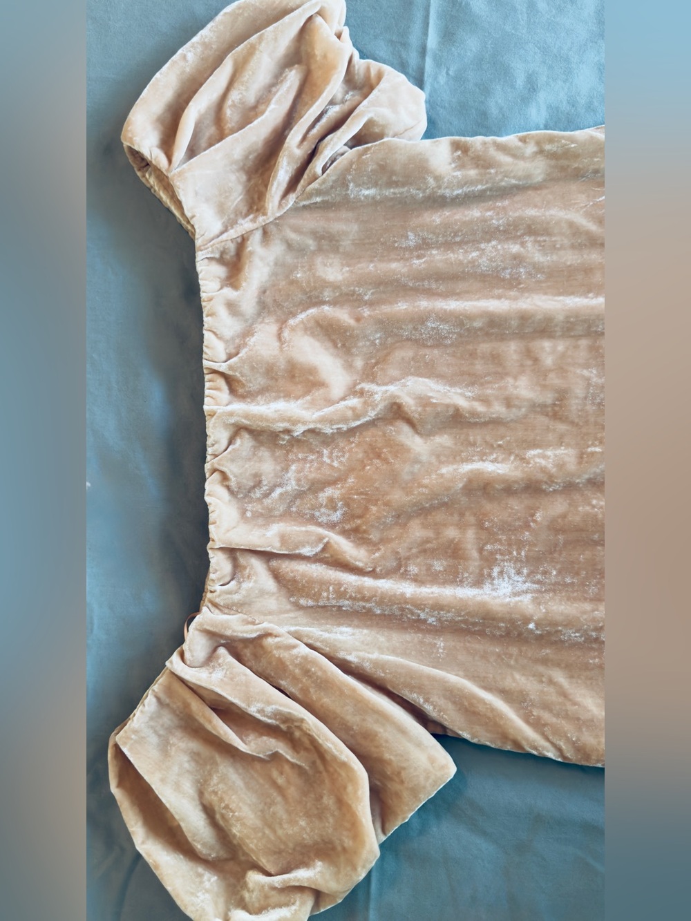 WAYF Blush Pink Velvet Off-Shoulder Puff Sleeve Top Blouse - Picture 5 of 15